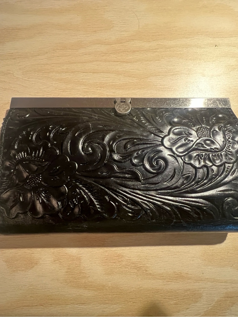 Patricia Nash Tooled Black Floral-Embossed Leather Wallet